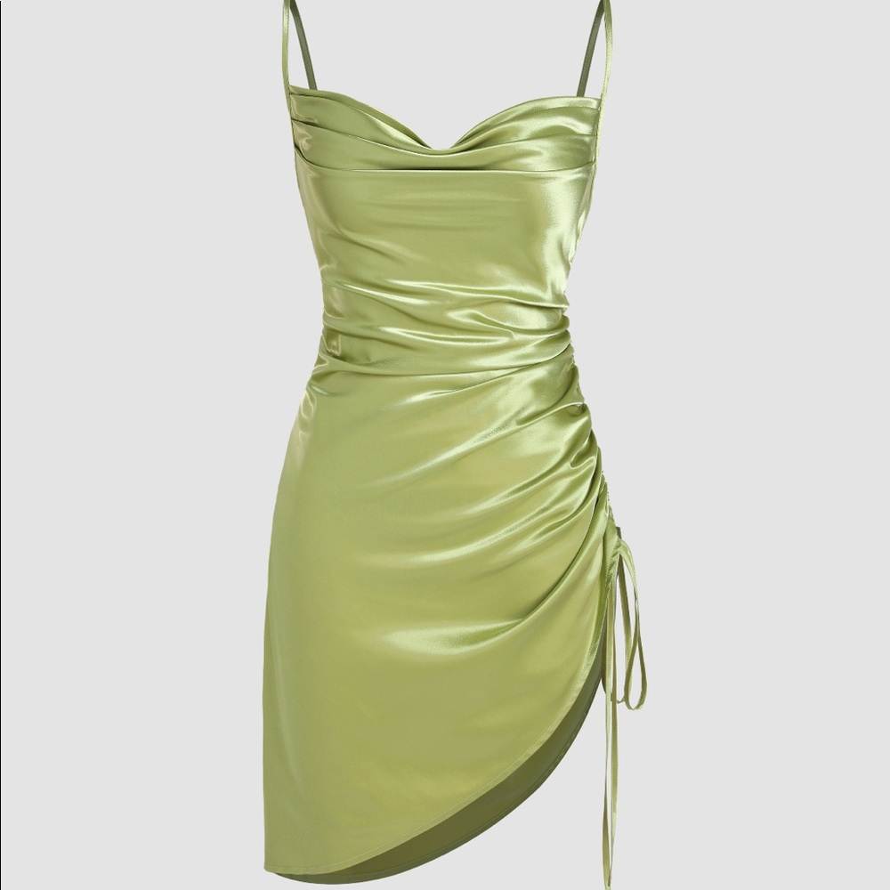 Green satin mini dress